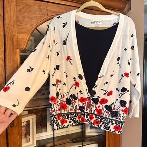 Large Women's Floral Cardigan Sweater - White and Red. MUST BE BUNDLED
